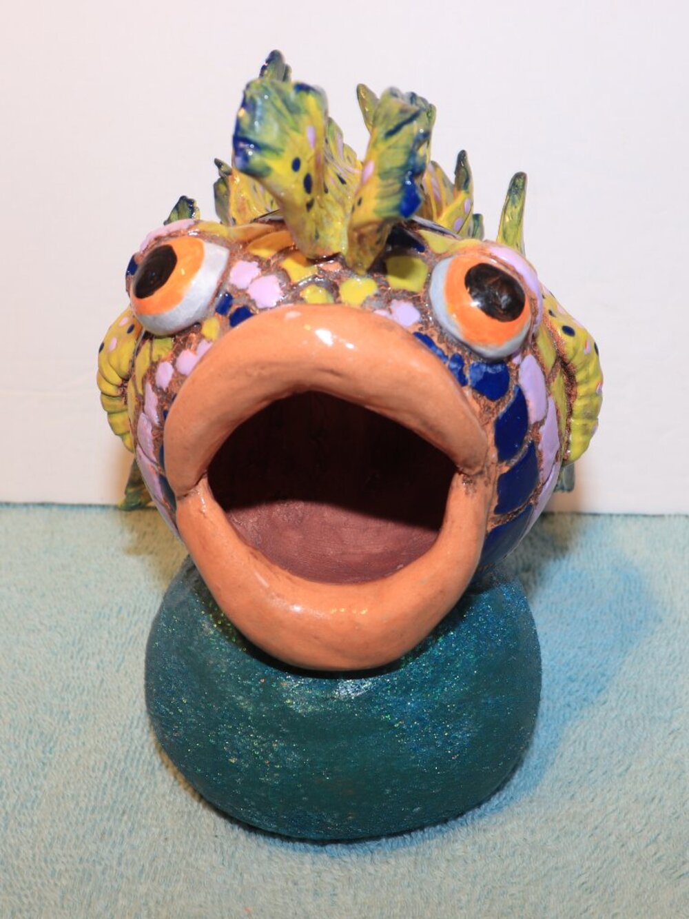 Ceramic Multi Colored Open Mouth Fish Figurine
